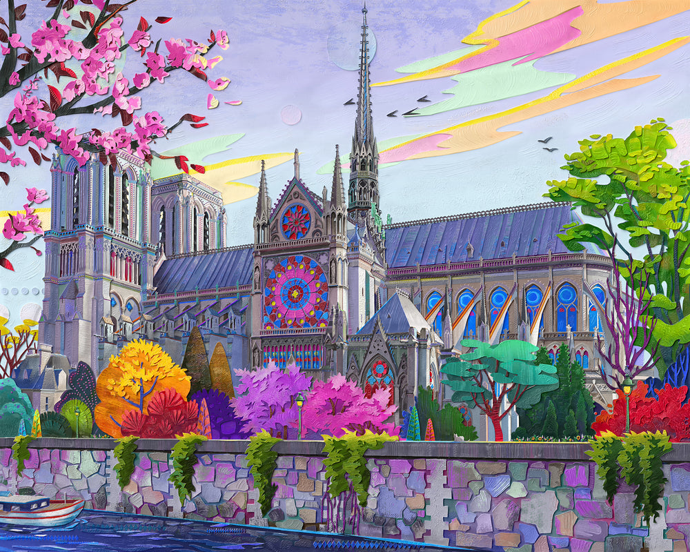 Peinture Notre-Dame éclairée par Manière Anisa | Carré d'artistes Peinture Notre-Dame éclairée par Manière Anisa | Carré d'artistes